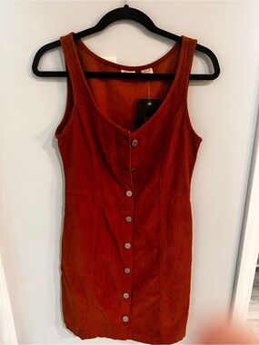 Levi Strauss Sleeveless Button-Front Corduroy Dress in Rust
